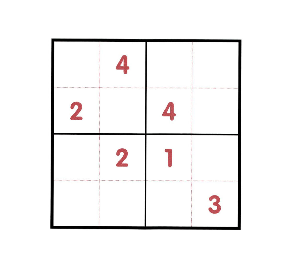4×4のマスに1〜4の数字を入れる論理パズル(数字パズル)の問題
