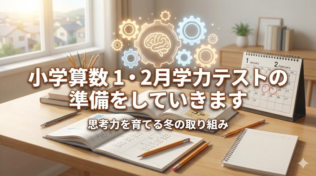 小学算数の1・2月学力テストの準備を、思考力を育てる冬の取り組みとして紹介するアイキャッチ