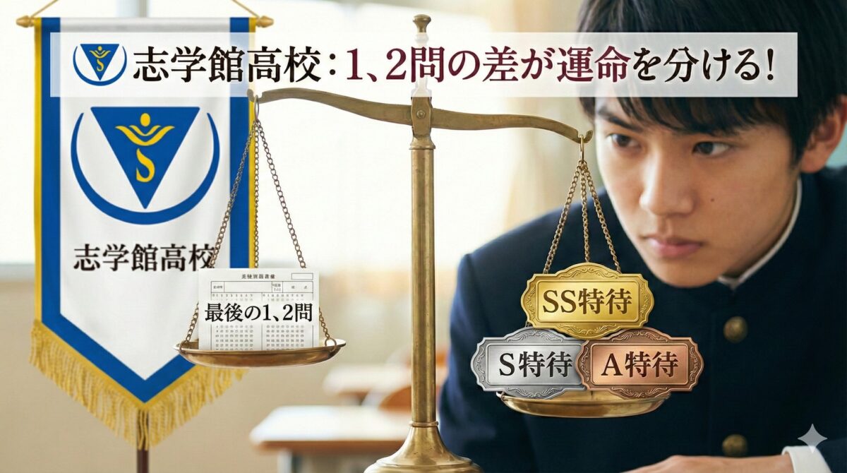 志学館高校では、1～2問の差がSS特待、S特待、A特待の差を分ける